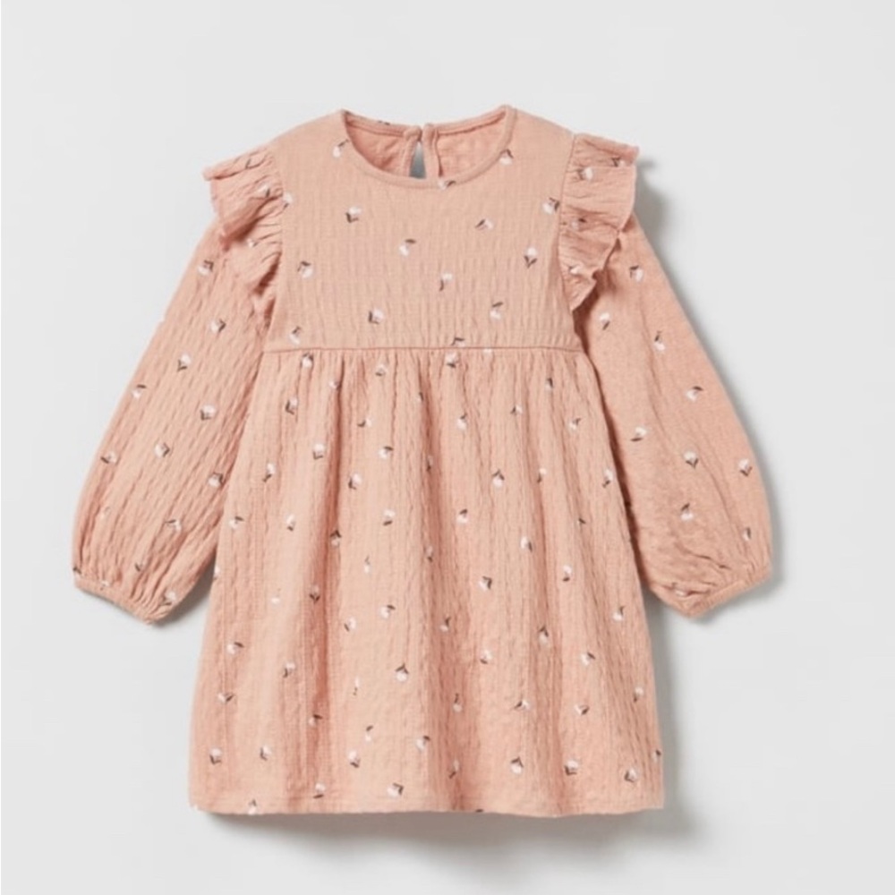 Charming “Zara “ Dusty Pink textured dress (short length) size 2-3y (fits 1T-2T)